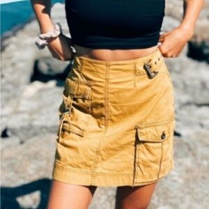 Free People Erika Mini Skirt Honey Babe Mustard Cargo Utility Size 10